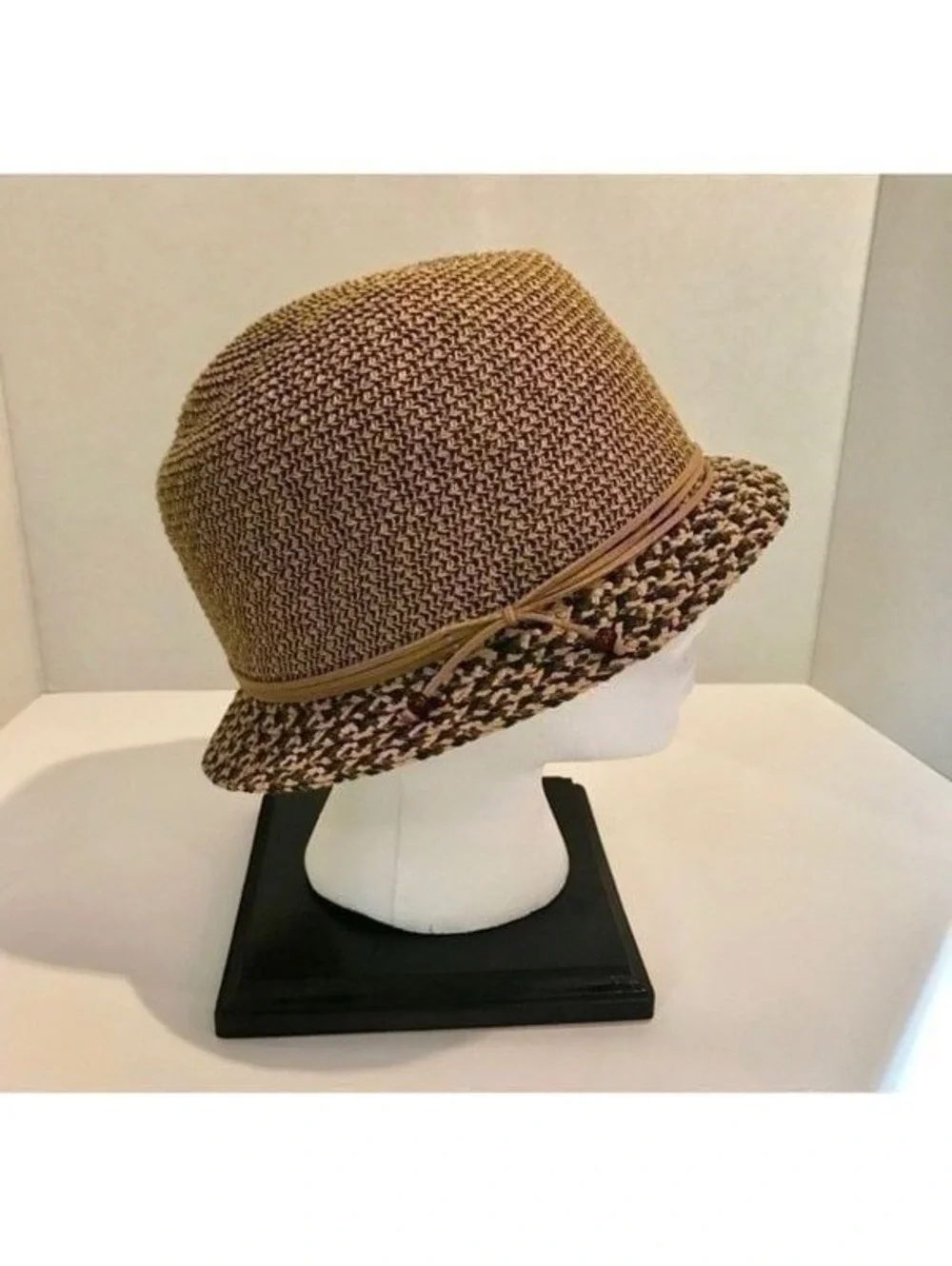 New! Nine West Straw Hat Leather Accent